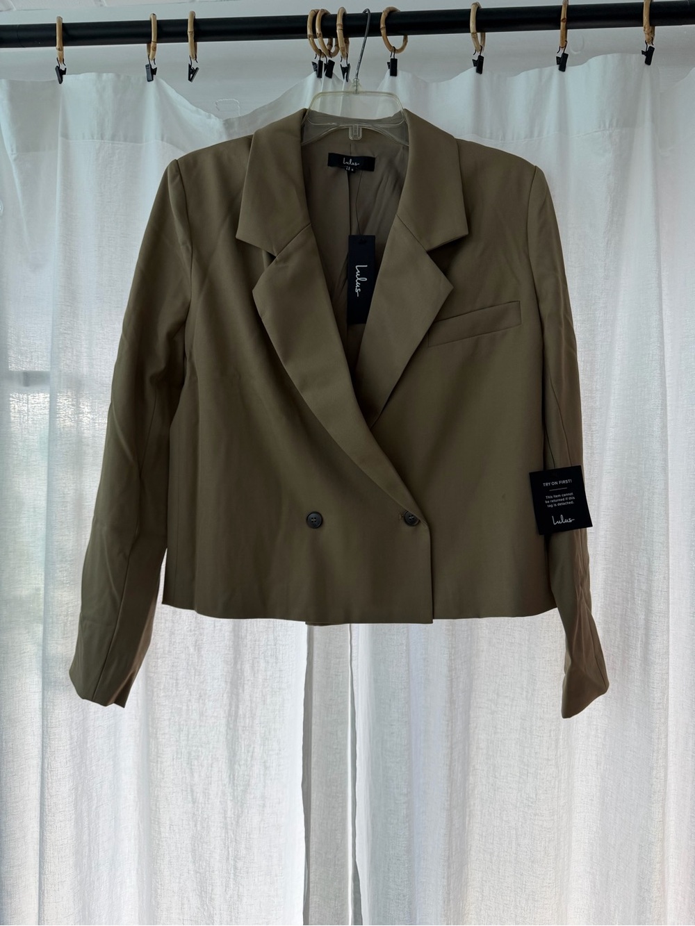 Lulu's Cropped Olive Double-Breasted Blazer